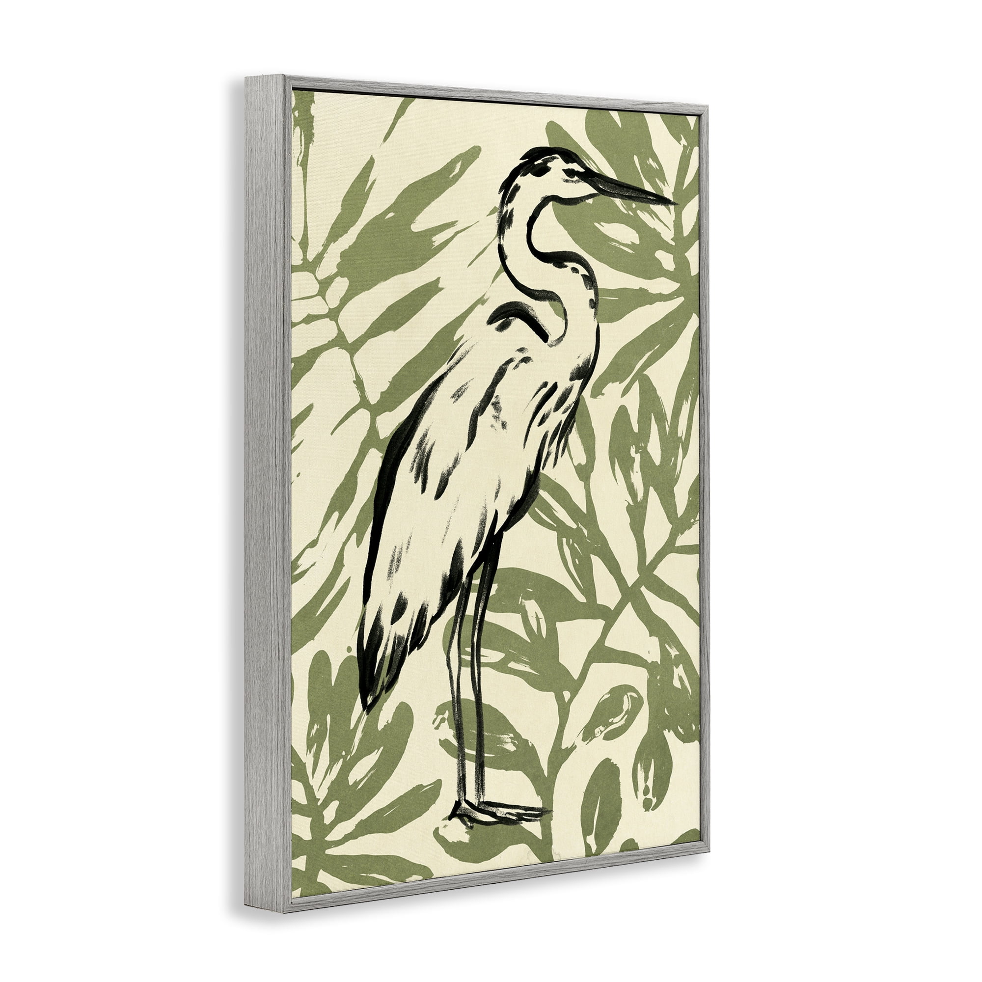 Stupell Industries Tropical Leaves & Bird Animals & Insects Painting Gray Framed Art Print Wall Art, 16 x 24
