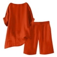 thumbnail image 4 of WULMLEO Women Linen Set 2 Piece Summer Outfits Plus Size Short Sleeve Shirt and Bermuda Shorts Lounge Set Casual Matching Set Orange M, 4 of 7