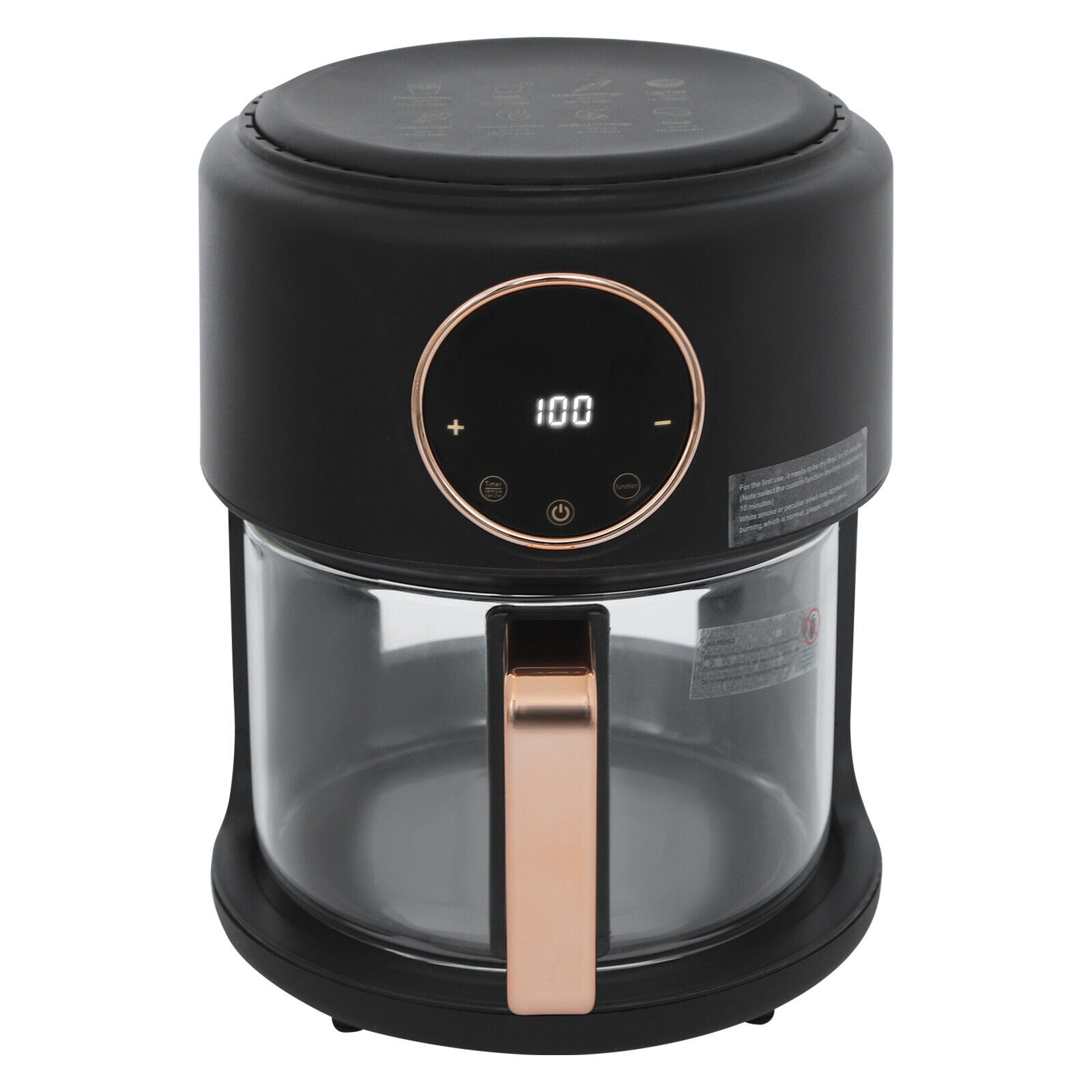 4.2L 1200W Airy Fryer Glass Air Fryer 110V Modern 360° Viewable Airy Fryer Black 25*32cm