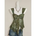 thumbnail image 4 of Olive Green Floral Paisley Print Tie-Front Peplum Mesh Hem Tank Top For Women, 4 of 8