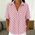 thumbnail image 6 of IUYRTFE Women's Polka Dot Short Sleeve Collared Blouse – Casual V-Neck Button-Front Shirt for Summer Beach Vacation and Daily Wear, 6 of 7