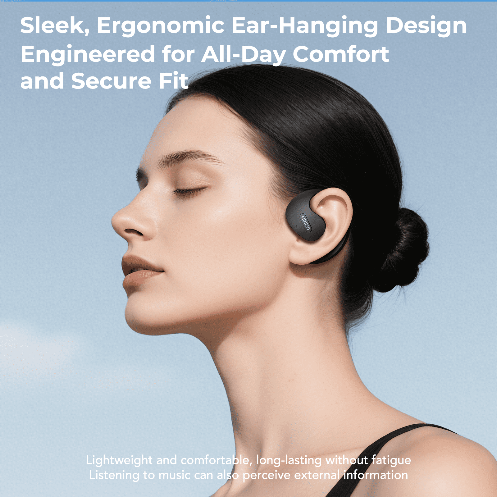 MINISO X15 Bluetooth 5.4 Wireless Open-Ear Headphones - AI Translator, Noise-Cancelling Earbuds, 130+ Languages, 40H Playtime, IPX5 Waterproof, Black + Earbud Case