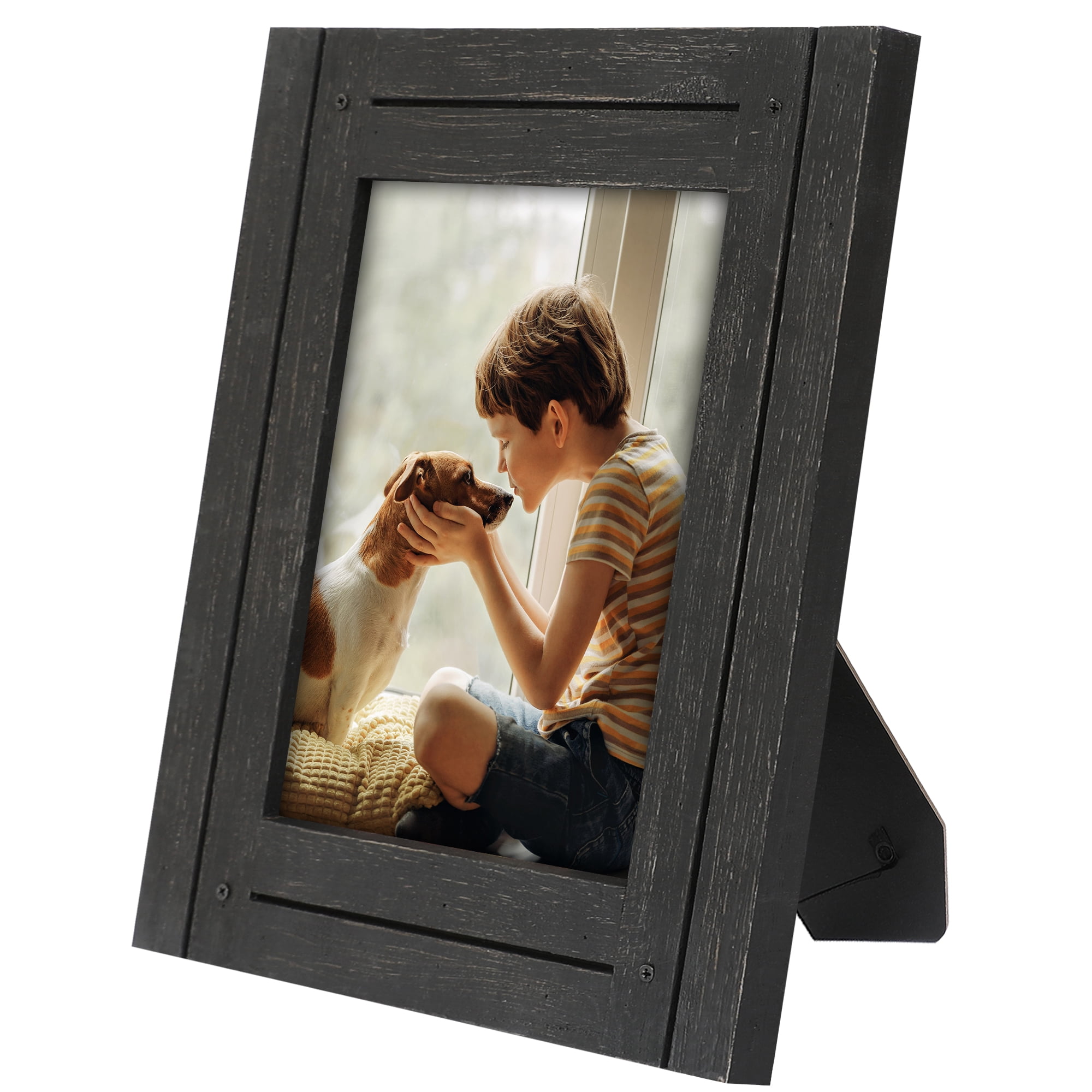 Americanflat 6x8 Picture Frame Polished Crystal Clear Glass Hampton Collection Distressed - Charcoal Black