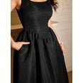thumbnail image 5 of Black Vintage Jacquard Fit & Flare Midi Dress With Pockets Elegant Party Holiday Dress, 5 of 7