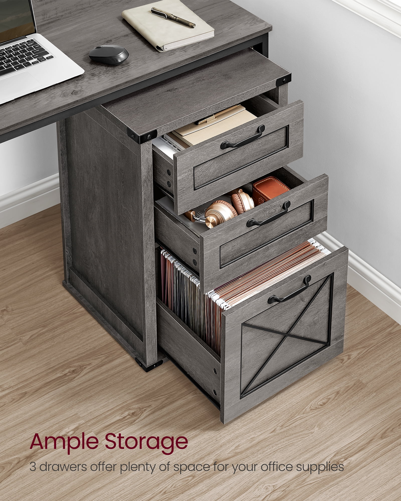 File Cabinet, 15.7"D x 17.7"W Filing Cabinet with 3 Drawers, Printer Stand for Home Office, Gray