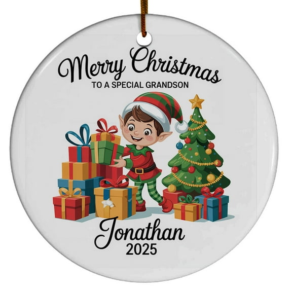Special Grandson Christmas Ornament 2025, Merry Christmas to Special Grandson Ornaments Gift from Grandparents, Customized Year & Name New Grandson Christmas Ornament