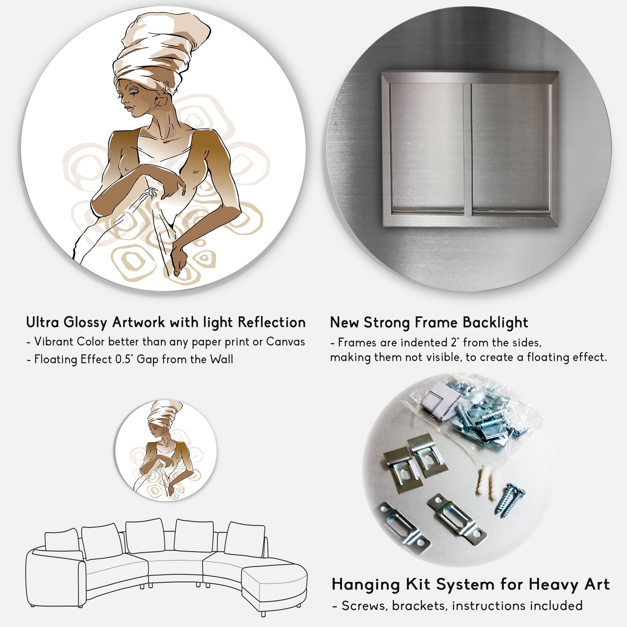 Designart 'Abstract African American Woman Portraits' Modern Circle Metal Wall Art 29x29 - Disc of 29