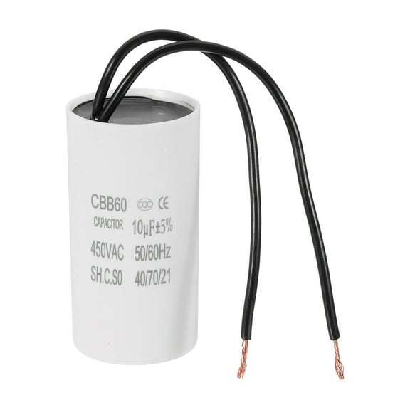 Uxcell 10uF CBB60 Running Capacitor, Run Capacitor with 2 Wires, AC 450V Start Up Motor with Frequency of 50Hz/60Hz, Suitable for Air Compressors Pumps, White