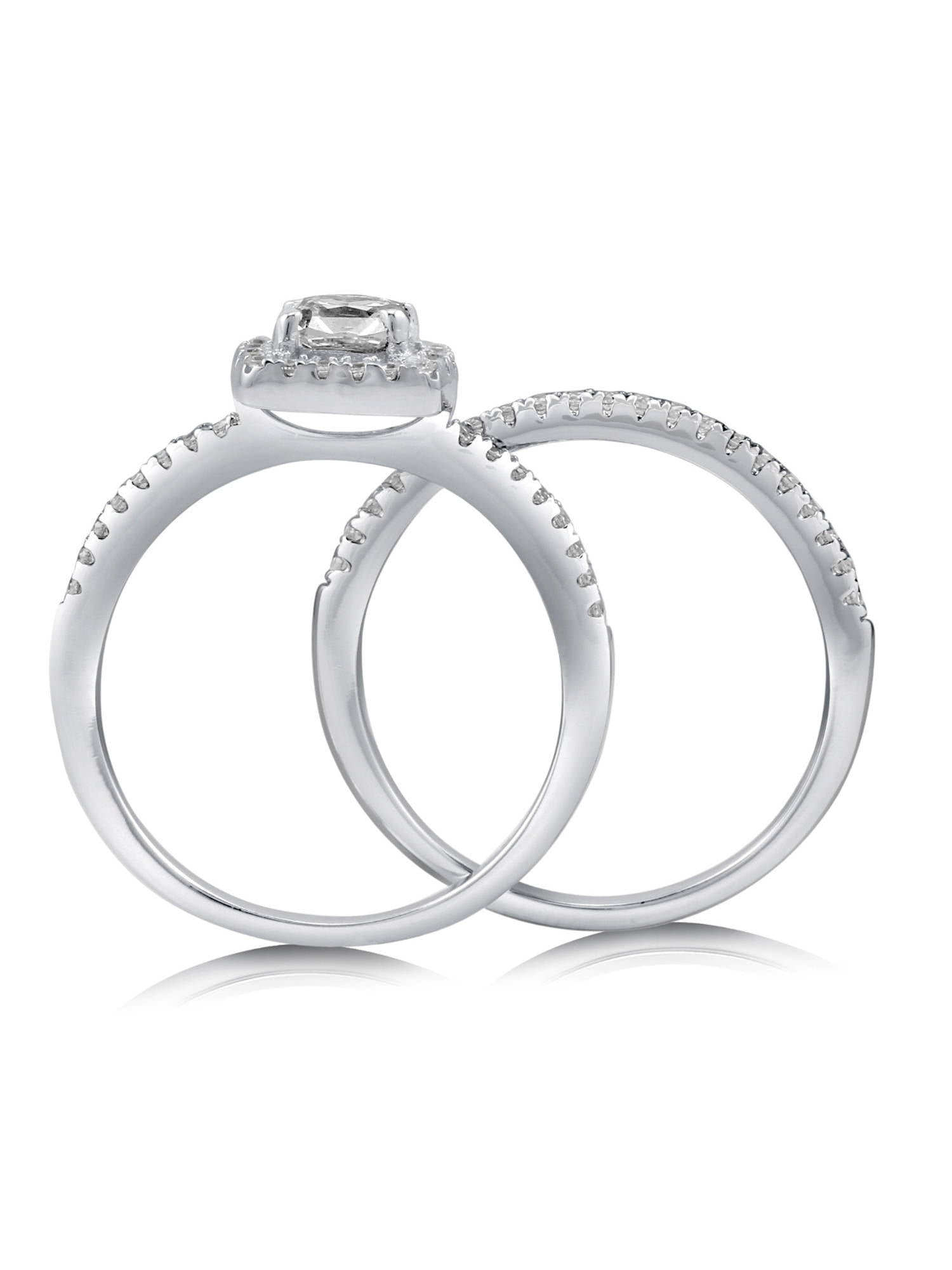 BERRICLE Sterling Silver Halo Wedding Engagement Rings Cushion Cut Cubic Zirconia CZ Ring Set for Women, Rhodium Plated Size 10