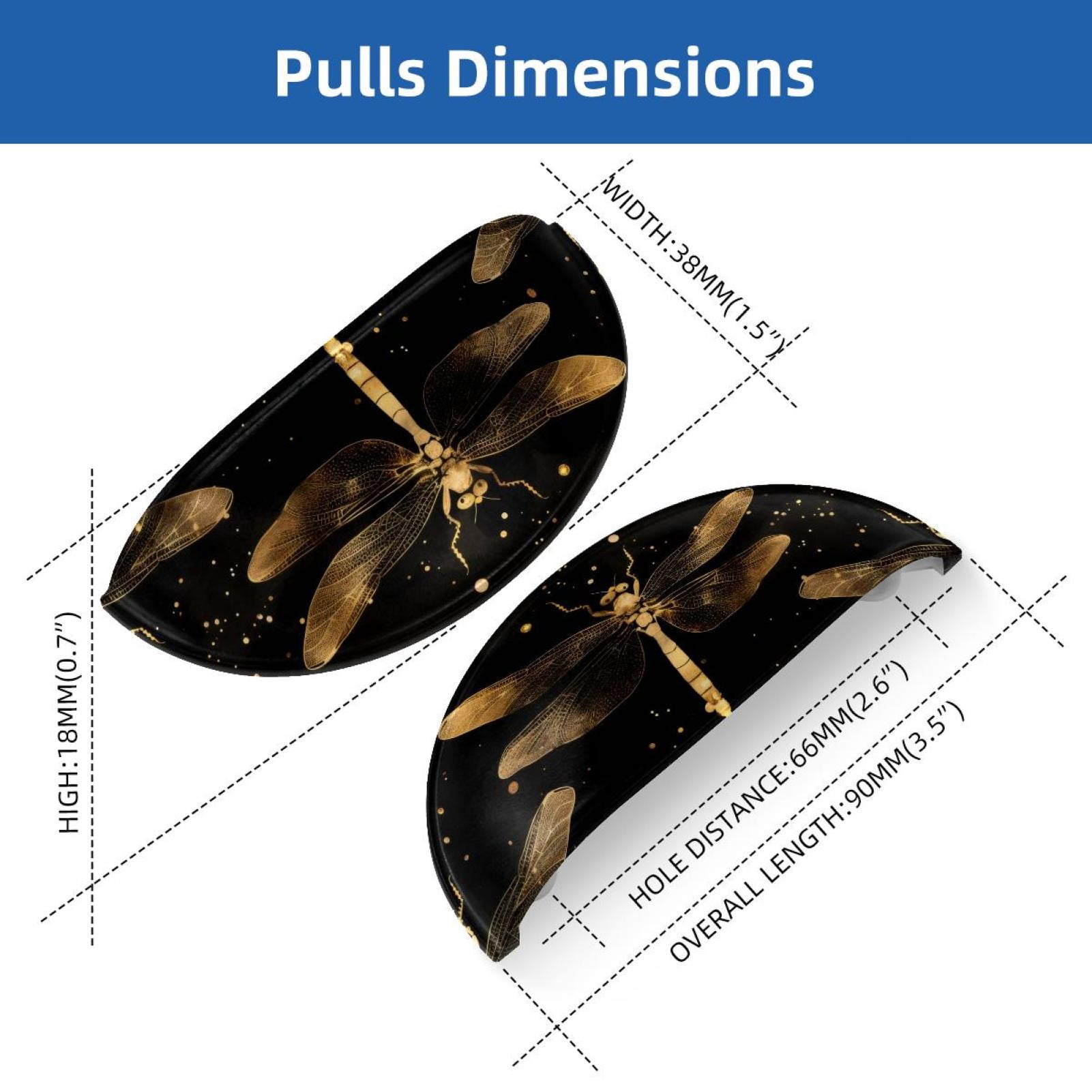 PhooArto 6 Pcs Cup Drawer Pulls, Golden Dragonfly Patterns Shell Shape Handles Cabinet Knobs for Dresser Cupboard Closet Wardrobe with Screws