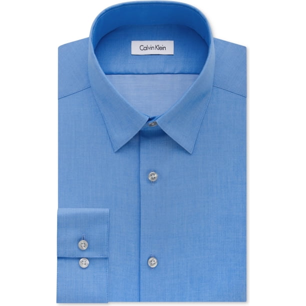 Calvin Klein - Camisa de vestir con botones para hombre, ajuste delgado, azul, cuello de 15.5 pulgadas, manga de 34 a 35 pulgadas