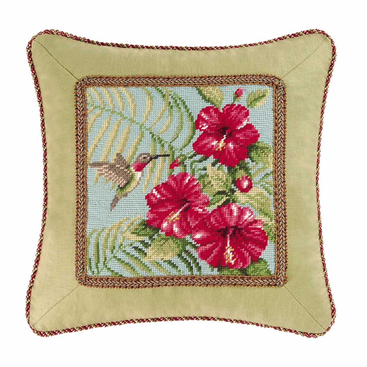 Hibiscus & Hummingbird Needlepoint Pillow - Walmart.com - Walmart.com