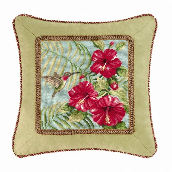 Hybiscus & Hummingbird Needlepoint Accent Pillow