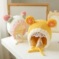 thumbnail image 4 of Children Hat Ultra Soft Windproof Rope Keep Warm Contrast Color Newborn Toddler Cartoon Bear Earflap Knitted Beanie Baby Products, 4 of 9