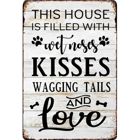 Dog Lover Home Sign Metal Wall Decor – Vintage Rustic Pet Quote Plaque for Entryway, Living Room, or Hallway – Heartwarming Gift for Pet Owners, Dog Moms & Animal Lovers