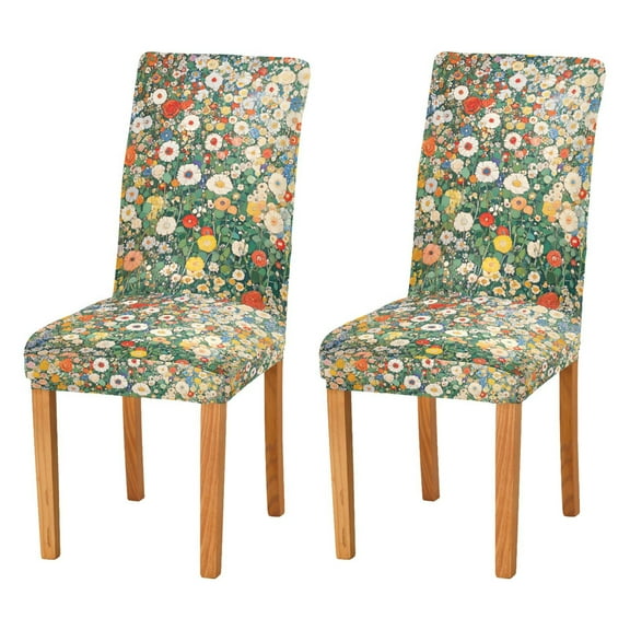 Yayeee 2 Pack Dining Chair Covers Stretch Parson Chairs Slipcovers Seat Protector, Beige Floral Garden