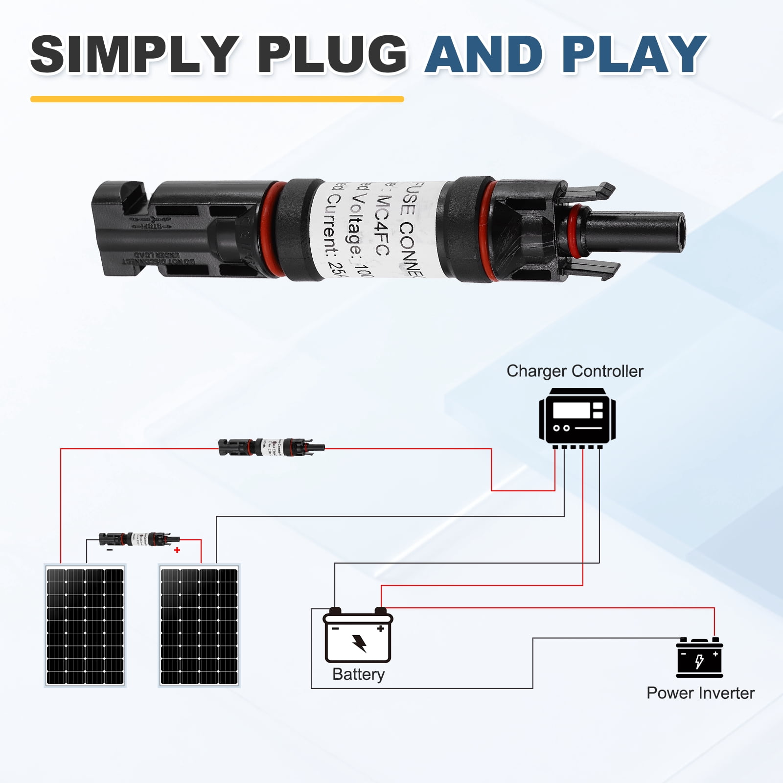 Uxcell 2Set 25A Solar Fuse Holder Inline, 1000V IP67 Waterproof Male and Female Connector with Fuse for Solar Photovoltaic System