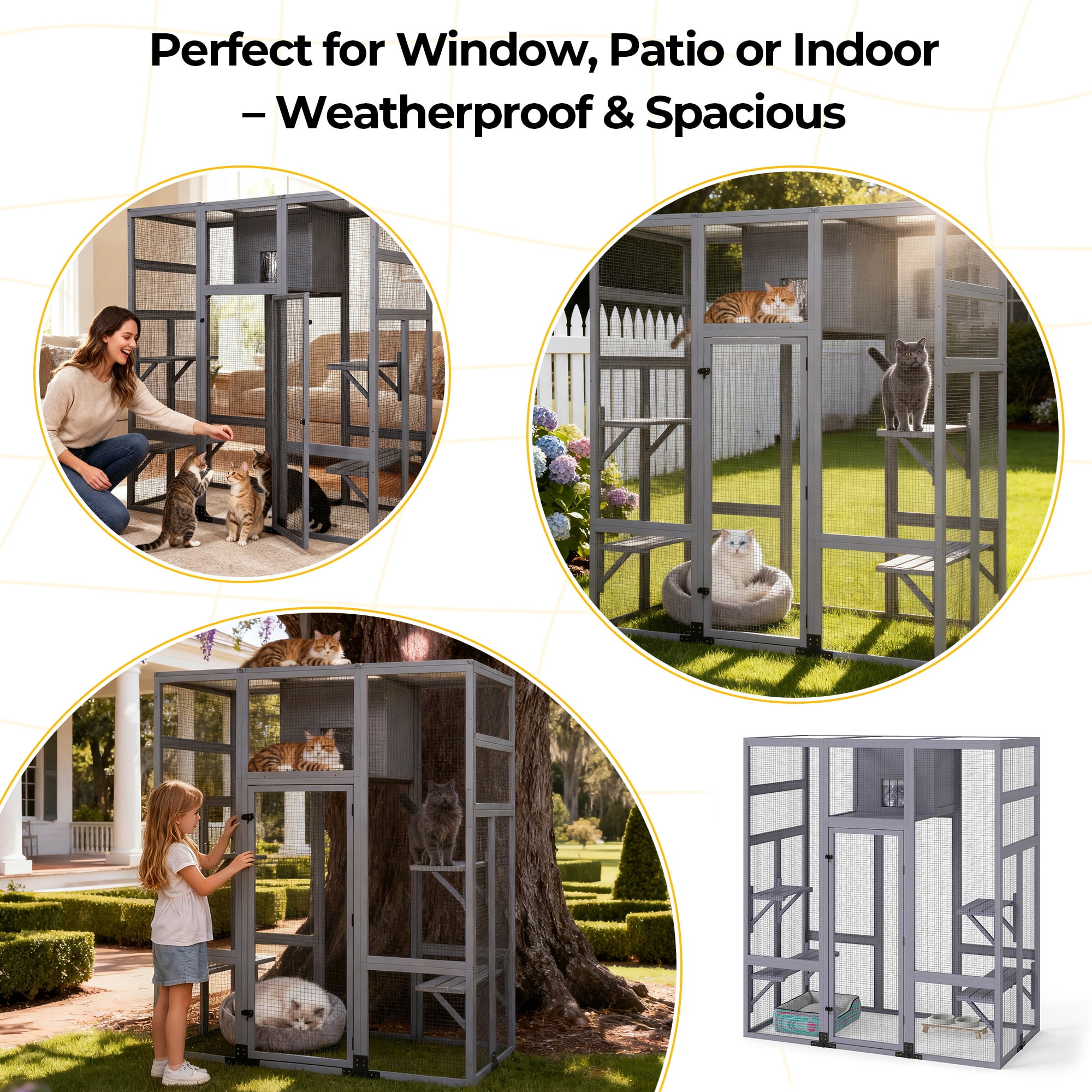 COZIWOW Extra Large Outdoor Cat House with 4-Way Pet Door & Weatherproof PVC Protector Hood