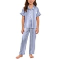 thumbnail image 4 of ITSAME Girls Outfit Set, Button Up Short Sleeve Shirt with Casual Loose Shorts and Pants Kids Home Clothes 3-Piece Blue 11T, 4 of 8