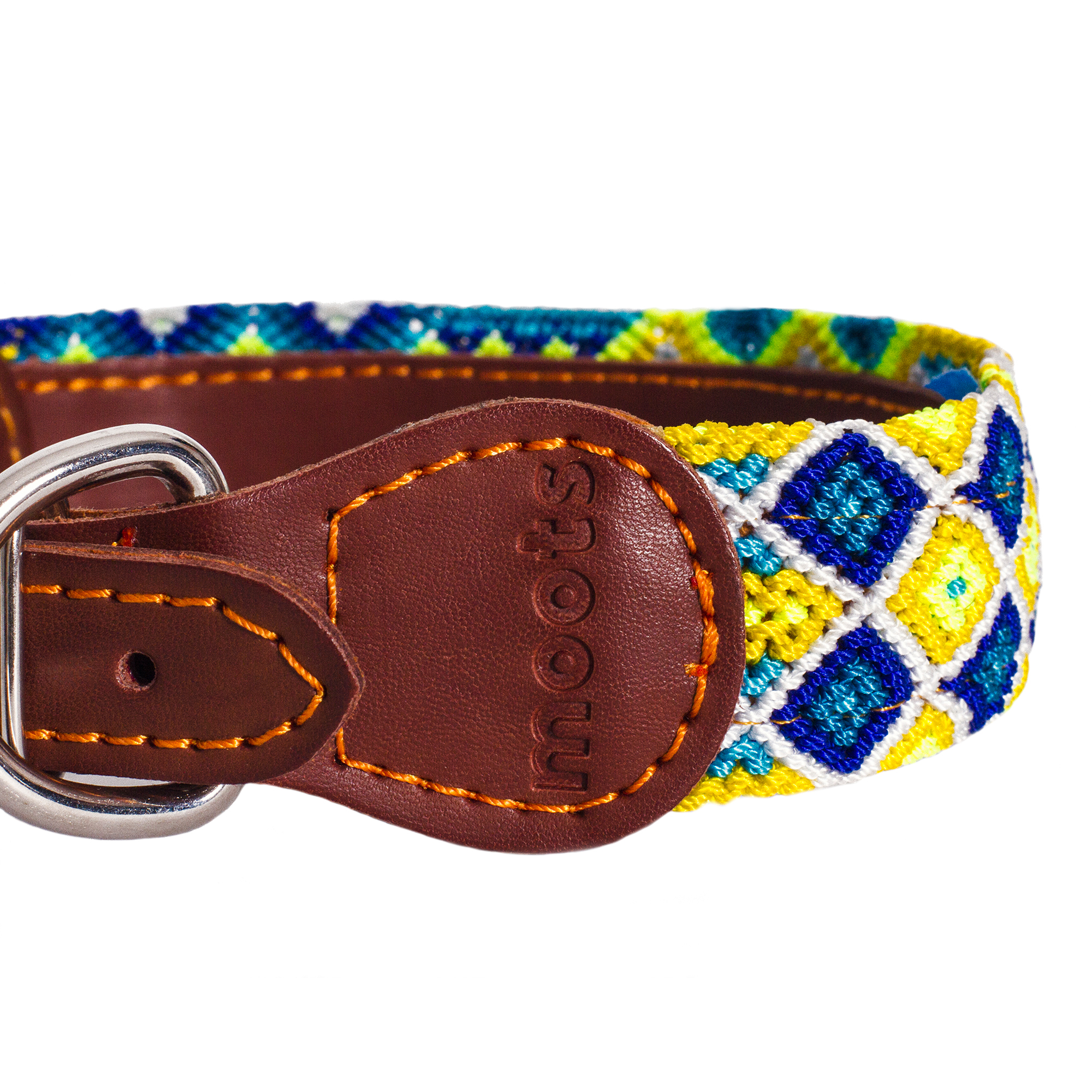 Moots Root Hand-Knitted Leather Pet Collar Blue Medium