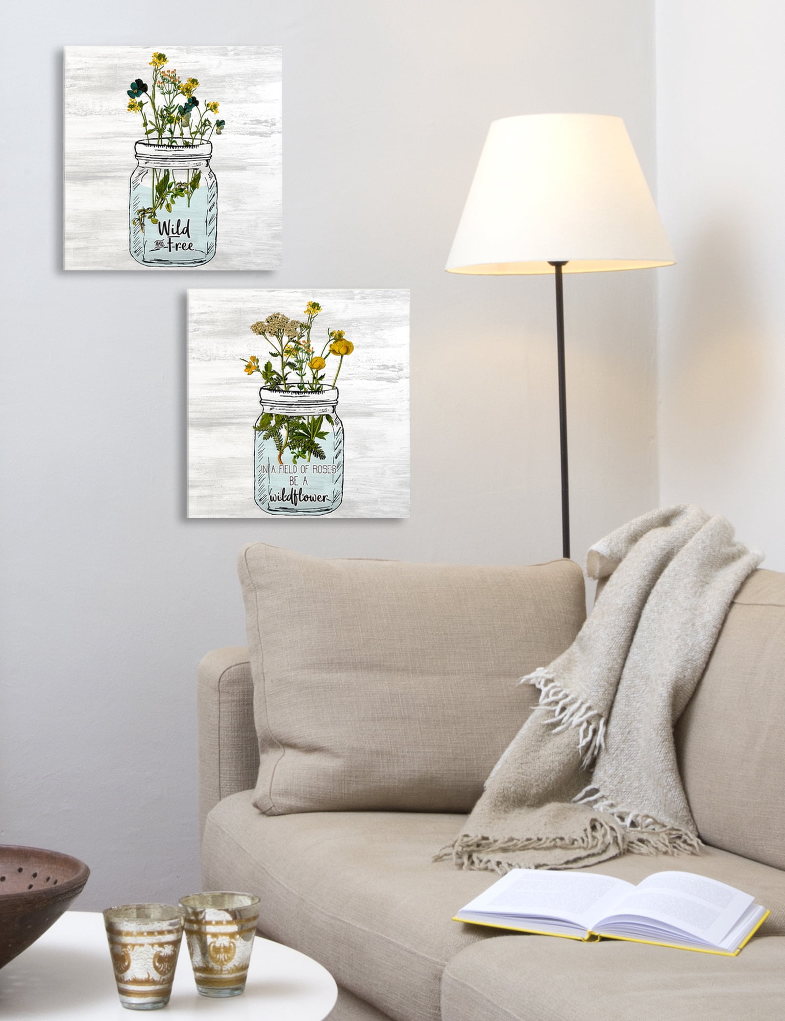 The Stupell Home Decor Wild and Free Yellow Flowers in a Mason Jar Wall Plaque Art