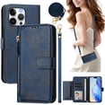 thumbnail image 2 of Crossbody Wallet Case For iPhone 14 Pro Max, PU Leather Flip Stand Case with [RFID Blocking] Card Holder, Zipper Pocket Handbag Magnetic Snap Shockproof Phone Case with Wrist Strap,Blue, 2 of 12