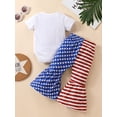 thumbnail image 3 of hirigin Baby Girls Independence Day Outfits, Short Sleeve Crew T-Shirt/Romper, Star Stripe Long Flared/Triangle Pants, Bow Headband, 3 of 9
