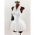 thumbnail image 3 of White Collared Sleeveless Button-Front Cinched Waist Mini Pleated Dress For Women, 3 of 7