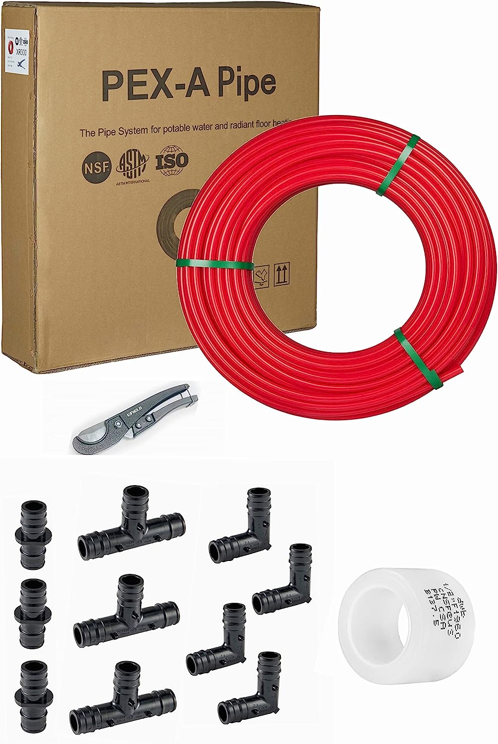 PexA Pipe DIY/Repair Kit PexA Tubing 1/2 Inch x 100 ft RED, 10 PCS 1