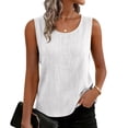 thumbnail image 5 of Qwertyu Womens Cotton Linen Tank Tops Round Neck Sleeveless Tops Summer Solid Color Shirts White L, 5 of 9