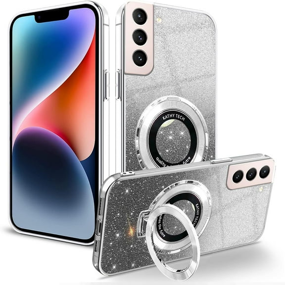 Compatible with Samsung Galaxy S21 Case Glitter with Magnetic Stand Pink,Phone Samsung S21 Case Silicone Transparent Support Wireless Charging Shockproof Luxury Protective Cover (Silver)