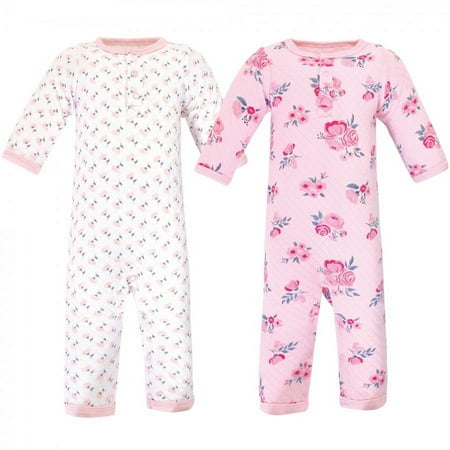 UPC: 0660168595413 | Hudson Baby Infant Girl Premium Quilted Coveralls 2pk Pink Navy Floral 3-6 Months
