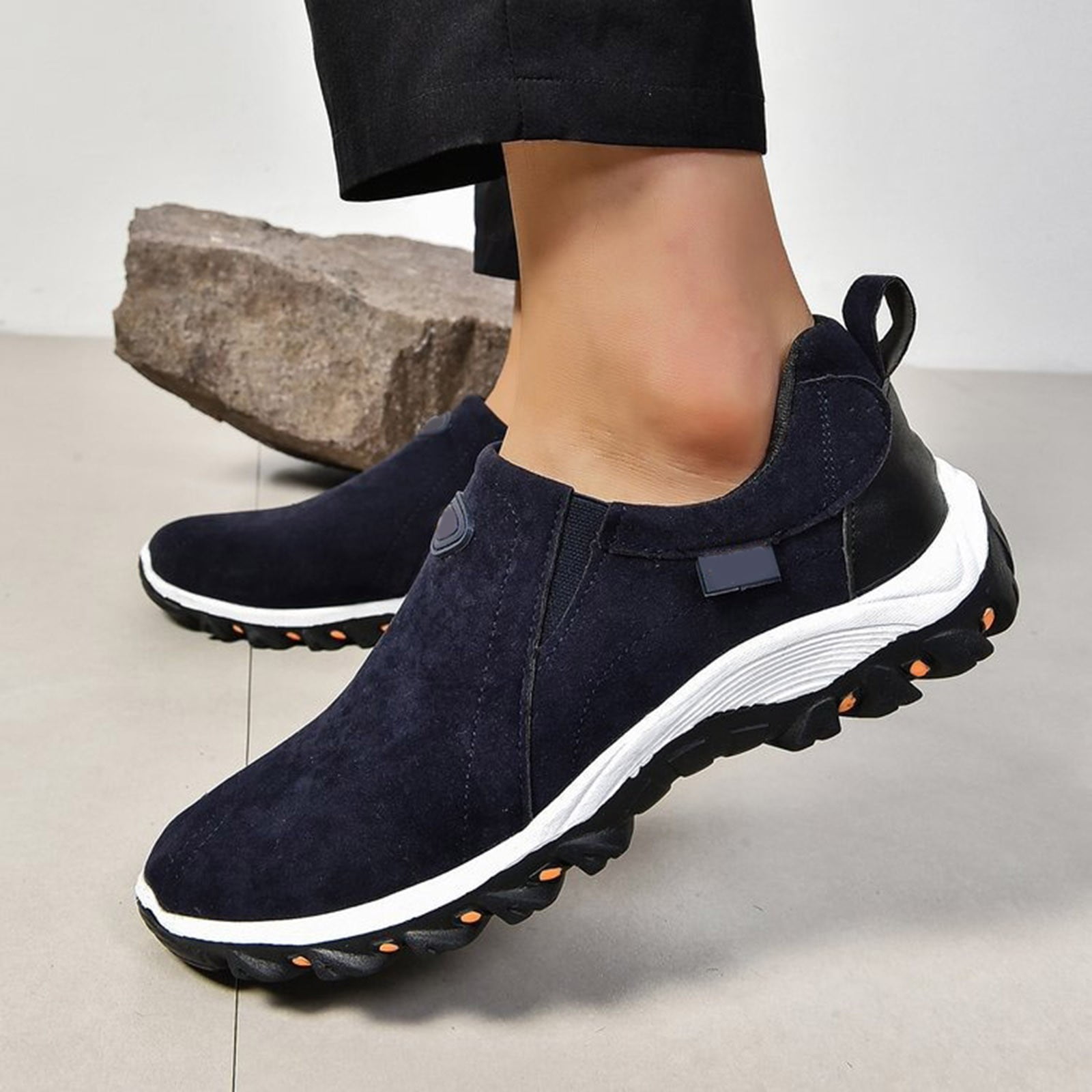 Dakaela Wide Slip on Shoes for Men Hiking Walking Loafers Arch Support Orthopedic Sneakers Blue 8