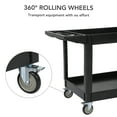 thumbnail image 4 of Chariot Utilitaire de Bureau Robuste à 2 Tablettes – Capacité de 500 Lb, Chariot de Service Roulant Extra Grand 45 Pouces x 25 Pouces avec Poignée de Rangement, Roues Pivotantes – pour Entrepôt, Garage, Entretien, Atelier – Noir, É.-U., 4 of 7