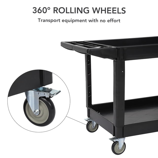 Chariot Utilitaire Robuste à 2 Tablettes, Capacité de 500 Lb, Roues Pivotantes à 360°, Rangement Roulant 45 Pouces x 25 Pouces avec Poignée, Idéal pour Entrepôt, Garage, Nettoyage, Fabrication