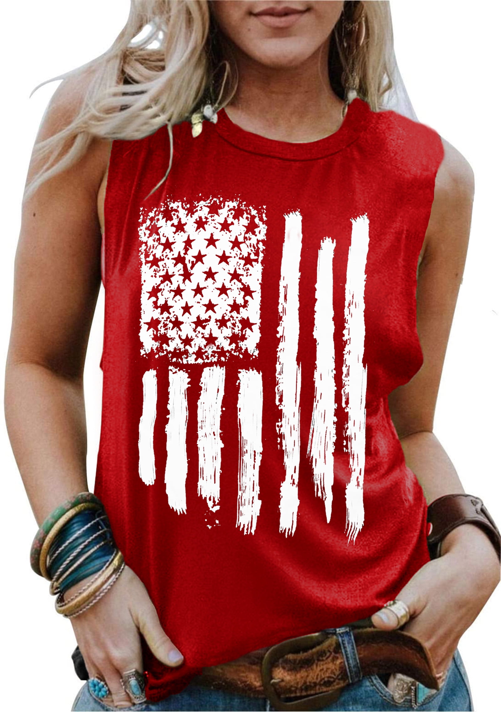 LAZYCHILD American Flag Tank Tops Women Patriotic Shirt USA Flag Stars ...