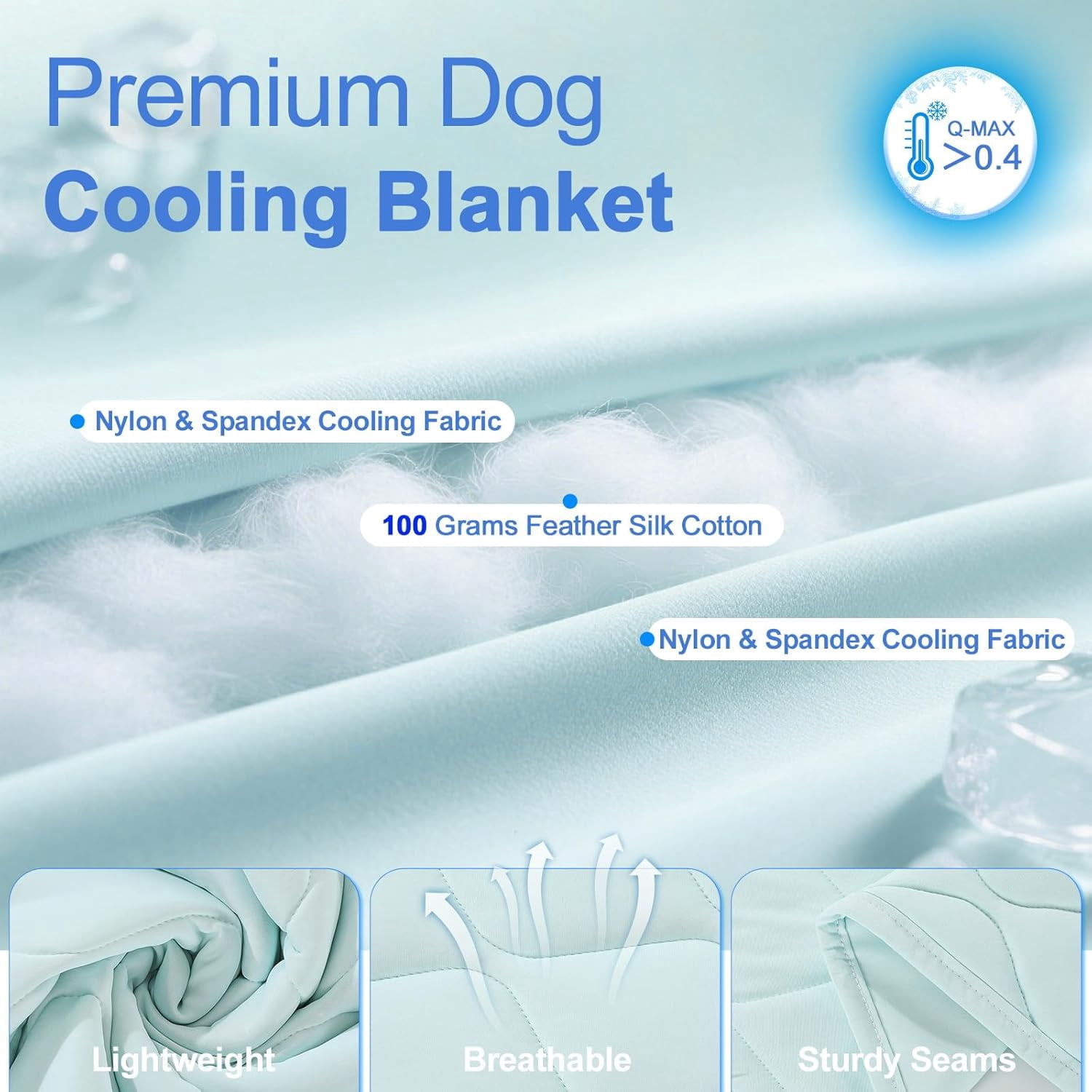 Tivray Cooling Dog Blanket, Q-MAX>0.4 Cooling Blanket for Dogs, Washable Lightweight Quilt for Pets, Summer Cool Throw for Hot Sleepers, 50"×60", 2XL, Blue