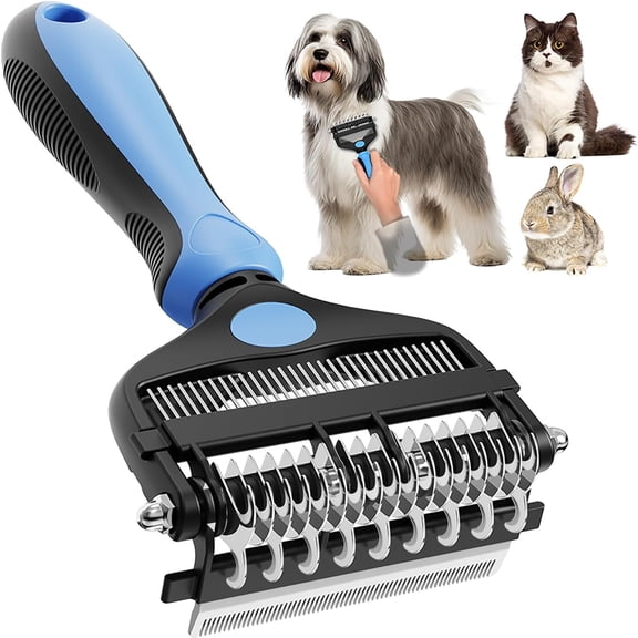 3-in-1 Professional Pet Grooming Brush for Dogs & Cats – Dematting Comb, Undercoat Rake & Deshedding Tool for Long & Short Hair, Heavy Shedding & Matted Fur (Blue)