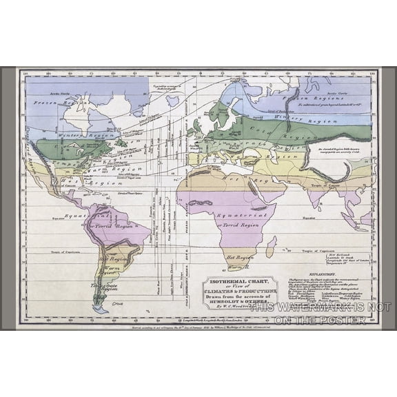 24"x36" Gallery Poster, Isothermal chart, or, View of climates & productions c1823