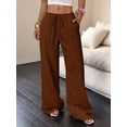 thumbnail image 4 of Women'S Palazzo Pants Summer High Waisted Wide Leg Drawstring Flowy Beach Trousers with Pockets Brown M, 4 of 7