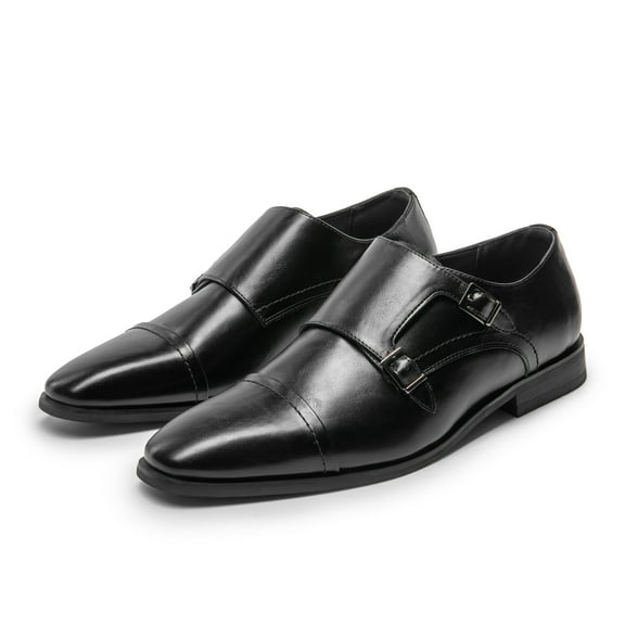 BURUDANI Men's Double Monk Strap Slip on Loafer Cap Toe Leather Oxford Formal Business Casual Comfortable Dress Shoes for Men
