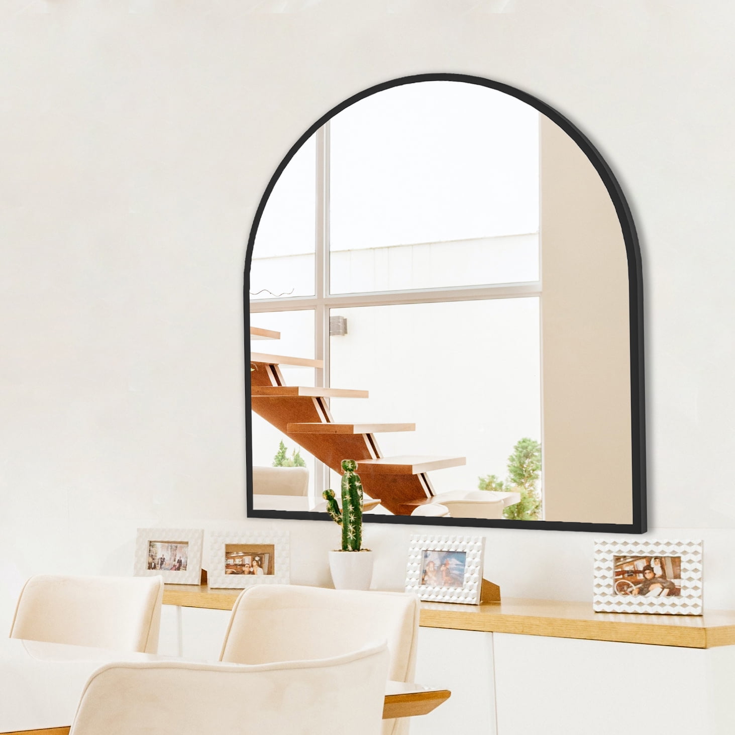 CONGUILIAO Arch Wall Mirror Black 32"x34" Arched Mirror Bathroom Mirror ...