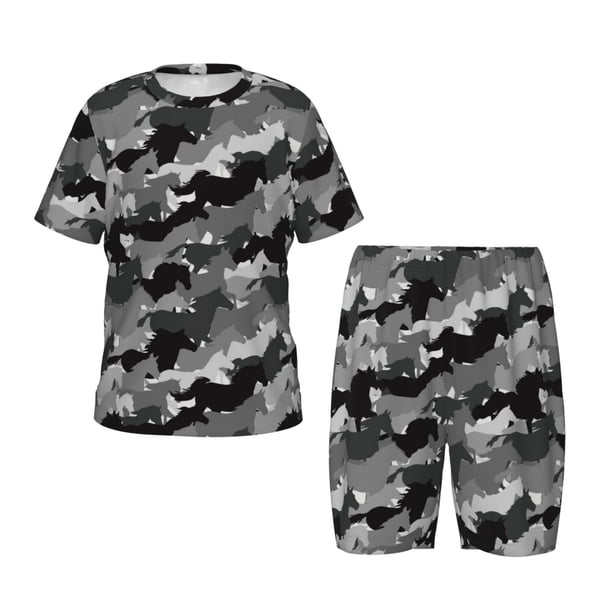 Fotbe Horse Silhouette Pijama Estampada de 2 Piezas para Niños – Ropa de Dormir de Manga Corta Cómoda para Niños y Niñas, Camiseta y Shorts de Algodón-Small