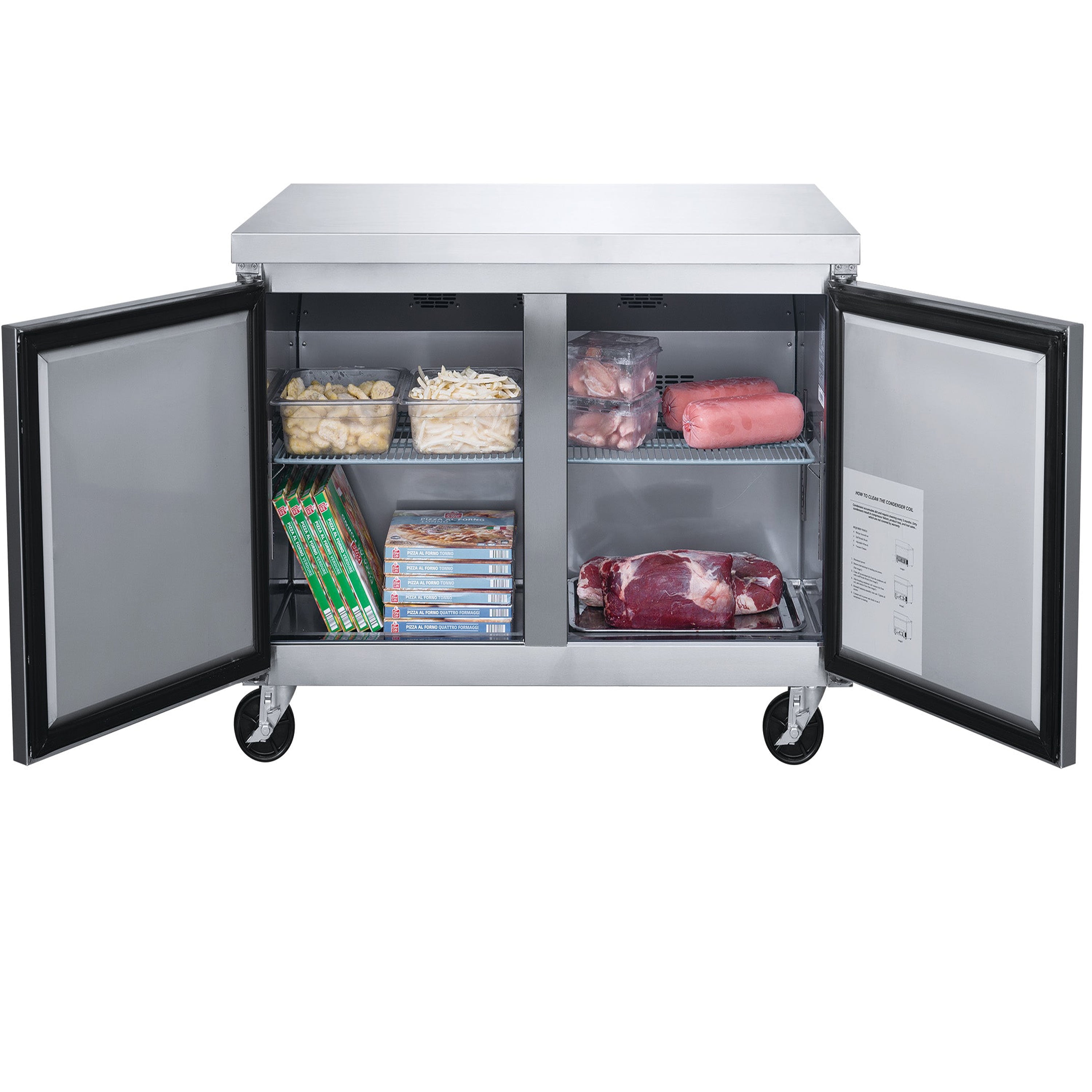 36 in. Commercial Undercounter Freezer 8 Cu.Ft. Stainless Steel Two-Door Commercial Freezer