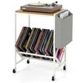thumbnail image 1 of Costway Record Player Stand with Vinyl Record Storage & Side Storage Pouch, Swivel Wheels Natural, 1 of 10