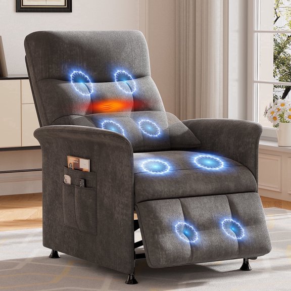 IINNOVZBOM Power Recliner Chair for Adults with Heated & Massage, Lazy Boy Electric Reclining Chair Sofa, Adjustable Single Sofa with Side Pockets for Home Theater Seating, Soft Fabric, Dark Grey