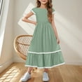 thumbnail image 3 of Efsteb Summer Dress for Girls Elastic Waisted Short Sleeve Dresses Short Sleeve Casual Flowy Tiered Dress with Pockets (Green,5 Years), 3 of 8