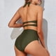 thumbnail image 5 of Traje de baño de bikini sólido Traje de baño de playa de verano Vientre dividido que cubre el cuello plisado con cordones traje de baño, 5 of 7