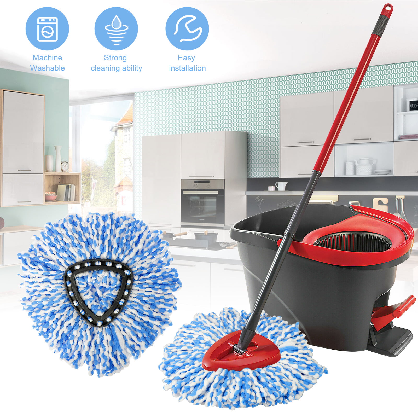 2Pcs Mops for Wring Mopping Replacement Clean Microfibre Mop Refill Head 