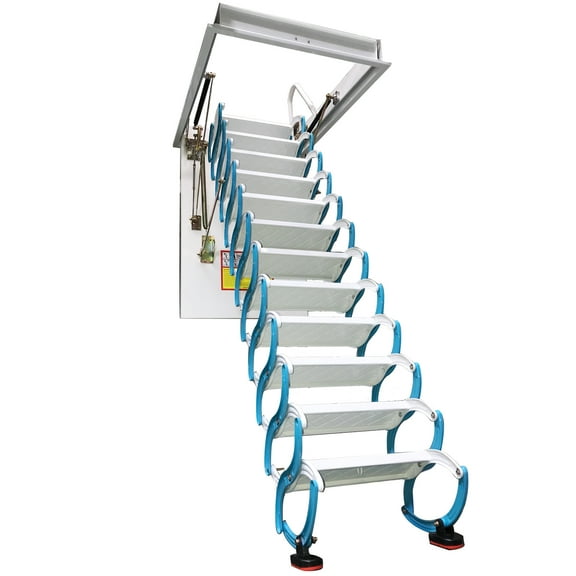 Hidden Telescopic Folding Ladder Blue-White 9.8ft/12Steps Steel 27.56 x 39.37 in